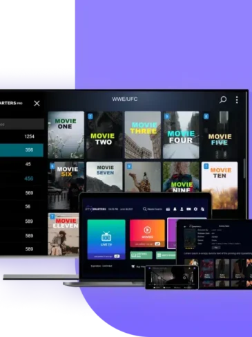 Grid wall of movie and TV show posters available for 4K Live IPTV streaming on the Nomad IPTV platform.